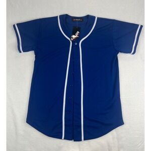 Ealer Baseball Jersey Mens Large Full Button Royal Blue White Trim NWT